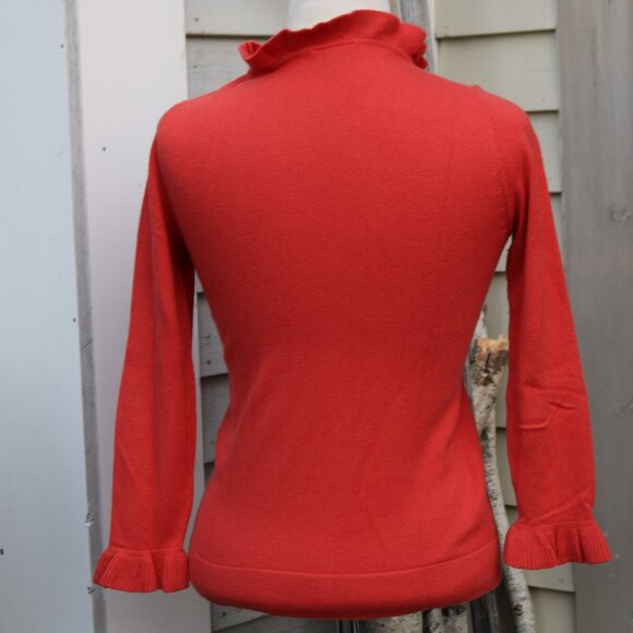 Ann Taylor Orange Red Stand Up Ruffle Collar & Cuff Cotton Blend Sweater Sz XS - Picture 5 of 7